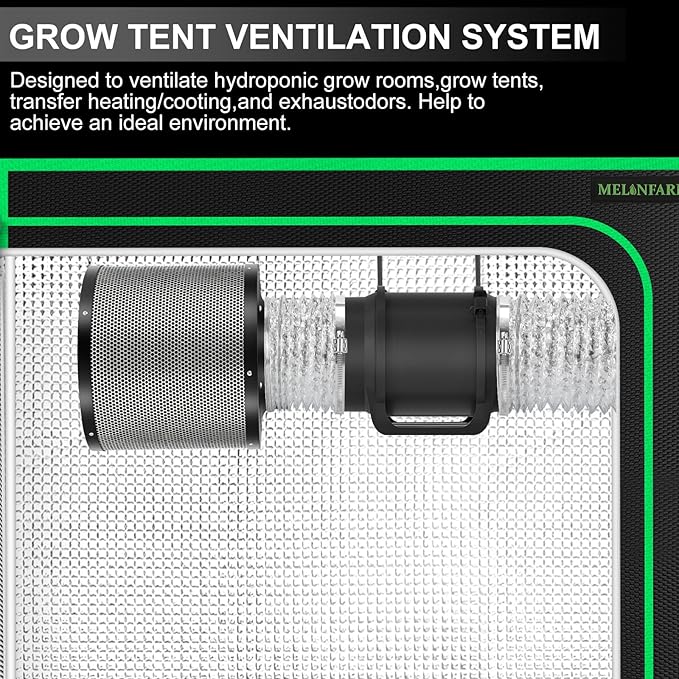 MELONFARM Air Filtration Kit, 6" 260 CFM Inline Duct Fan with Speed Controller, 8" High Carbon Filter, 8 Ft Ducting & Rubber Coupler, Air Cooling and Filtration Kit for Grow Tent, Hydroponics - Image 9