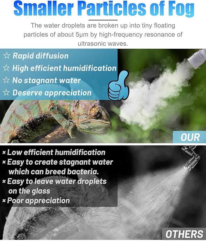 Reptile Fogger Humidifier Fog Machine Mister with 4L Visible Tank，with Dry-Run Protection Compatible with All Terrariums and Enclosures, Ideal for Reptiles/Amphibians/Plants/Herps/Vivarium/Moss - Image 2