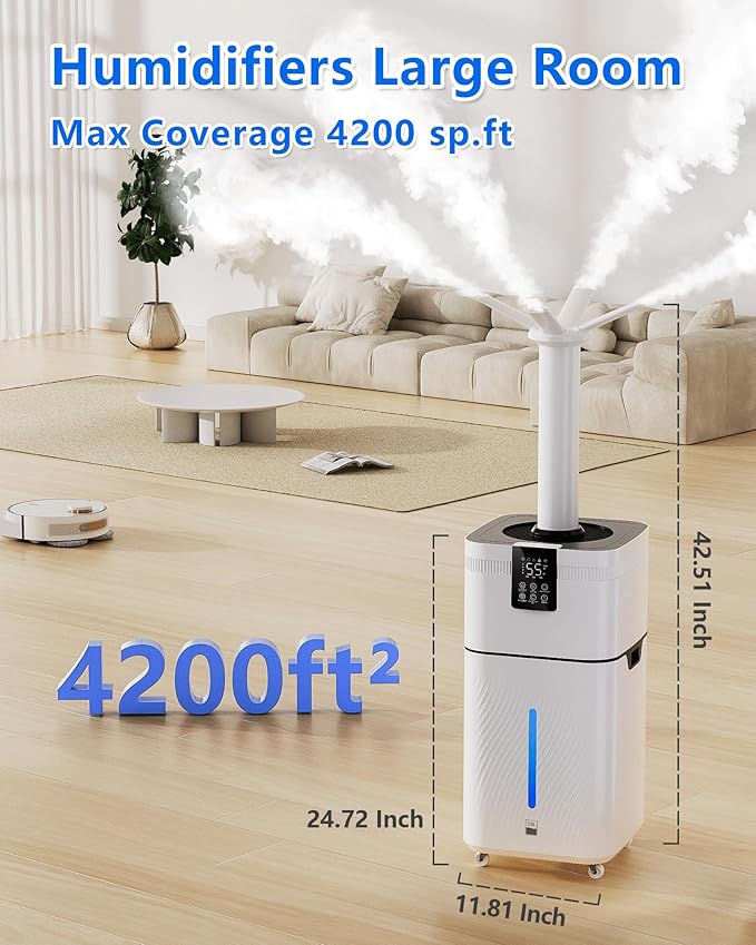 30L/7.93Gal Commercial humidifier Large Room 4200 sq.ft, Whole House Humidifiers 3000ml/H Mist Output, Cool Mist Industrial Humidifiers for Home, Plants, Office, Warehouse, Greenhouse - Image 2