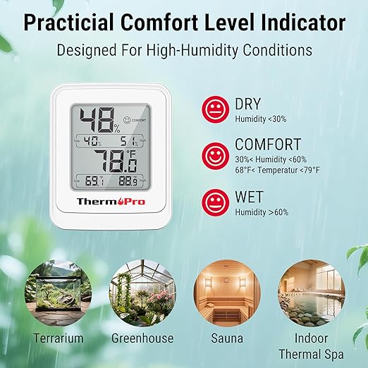 ThermoPro TP150 Greenhouse Thermometer Hygrometer, IPX5 High-Humidity Resistant Temperature and Humidity Monitor, High/Low Records Humidity Meter for Indoor Grow Tents, Basement, Reptile Terrarium - Image 5