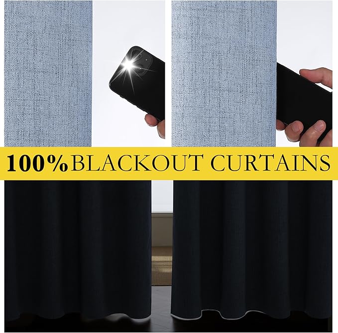 NICETOWN Stone Blue Vintage Linen 100% Blackout Curtains for Dining Room, Thermal Insulated Curtains 45" Long, Noise Reducing Window Treatment Drapes for Kitchen, 42" Wide Per Panel, Set of 2 - Image 4