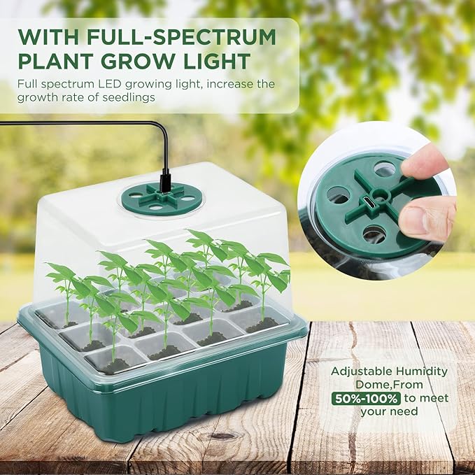 Seedfactor Seed Starter Tray with Light, 6PCS Seed Starter Kit with Grow Light, Seedling Starter Trays with Humidity Domes, Covers Height 3.9", Indoor Gardening Plant Germination Trays - Image 2