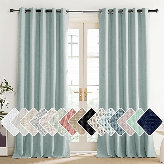 NICETOWN 100% Absolutely Blackout Linen Curtains with Thermal Insulated Liner, Seafoam Green, 62" Wide, 95" Length Energy Saving Curtains for Living Room 2 Panels Set, Vertical Blinds by NICETOWN