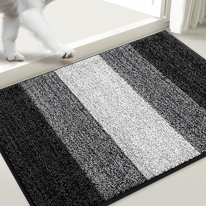 Smiry Dog Door Mat for Muddy Paws, Absorbs Moisture and Dirt, Low-Profile Entryway Mat with Non-Slip Backing, Entry Indoor Outdoor Doormat for Inside Floor (59x35 Inches, Black, Striped) - Image 2