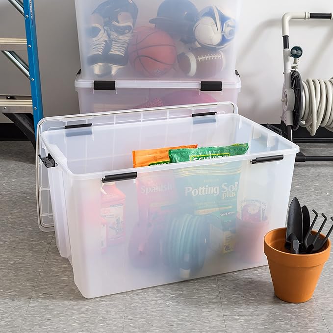 IRIS USA 156 Qt Storage Box with Gasket Seal Lid, BPA-Free, Made in USA - Heavy Duty Moving Containers with Tight Latch, Weather Proof Tote Bin, WEATHERPRO - Clear/Black - Image 3