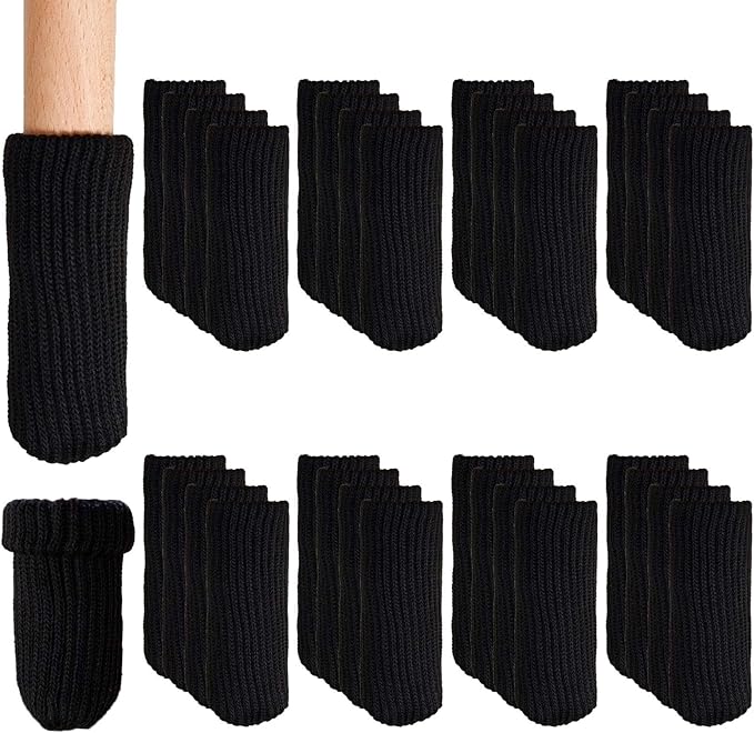 Hazeland High Elastic Knitted Chair Leg Protectors for Hardwood Floors, 32Pcs Non Slip No Scratch Noise Furniture Socks, Suitable for Most Round or Square Furniture Feet Black by HAZELAND