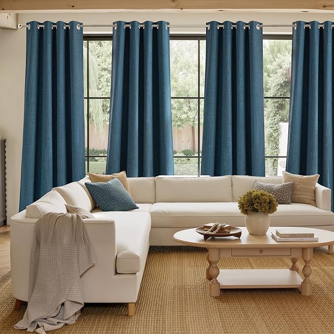 NICETOWN Stone Blue Faux Linen Room Darkening Rod Pocket Curtains 63 inch Length, W42 x L63, Light Blocking Thermal Insulated Noise Reducing Drapes for Bedroom Living Room Farmhouse Decor, 2 Panels - Image 4