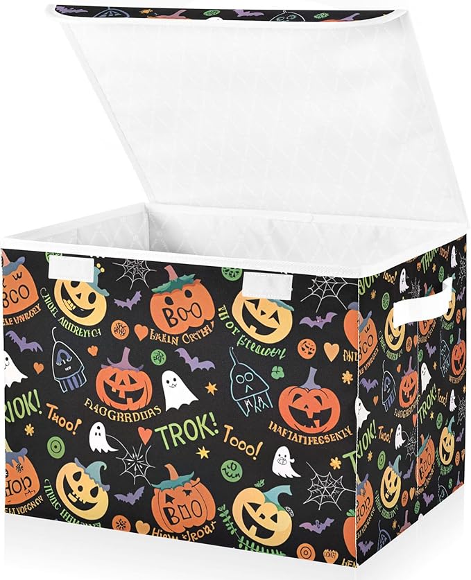 xigua Halloween Ghost Pumpkin Ghosts Storage Bins with Lids and Carrying Handle,Foldable Storage Boxes Organizer Containers Baskets Cube with Cover for Home Bedroom Closet Office - Image 2