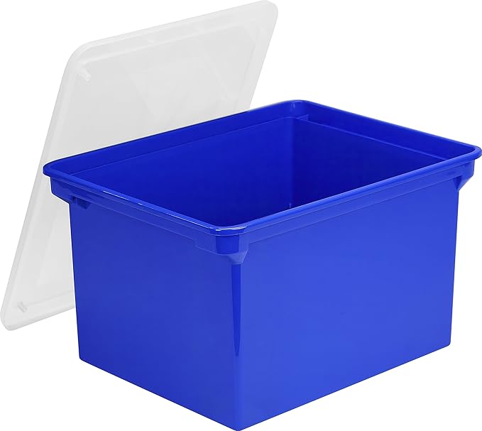 Storex Plastic File Tote, Letter/Legal Files, 18.5" X 14.25" X 10.88", Blue/Clear - Image 2