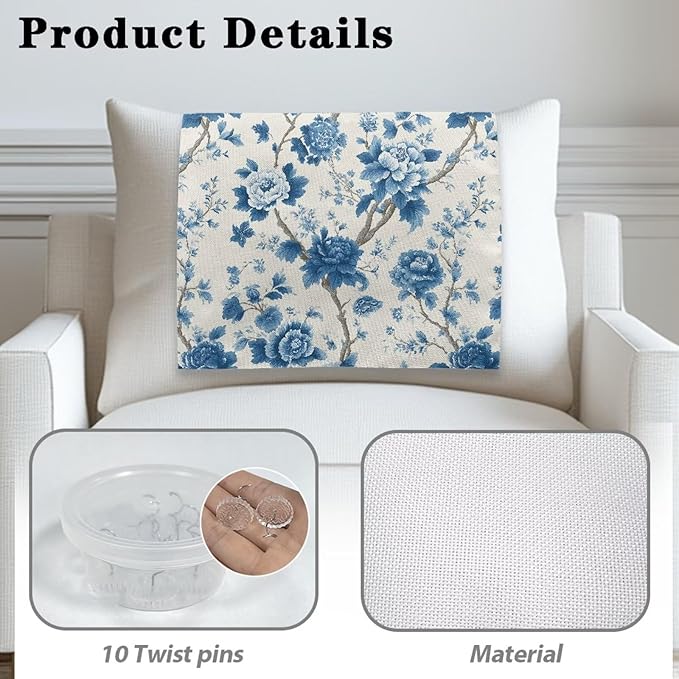 Blue Peony Fashion Headrest Cover for Small Recliner Non-Slip Head Rest Protector for Sofa Couch No-Fading Fabric Furniture Slipcover Home Decorations - Image 3