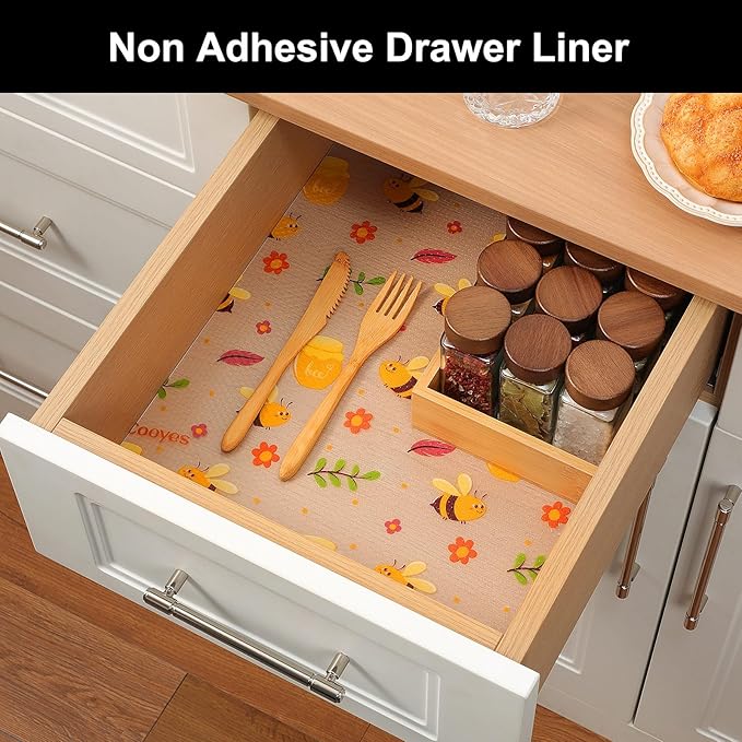Cooyes Shelf Liner – Non-Slip Cabinet & Drawer Liner for Kitchen – Non-Adhesive Waterproof Shelf Paper with Modern Pattern – Durable EVA Cabinet Mat – Easy to Cut (Amber,17.5" W x 78.7" L) - Image 4