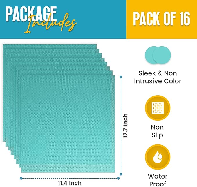 Refrigerator Liners for Shelves (16 Pack) by Linda’s Essentials - Non-Adhesive Shelf or Drawer Liner, BPA-Free Fridge Mats for Kitchen & Cabinets, Easy to Clean, Ideal Household Essentials (Blue) - Image 2