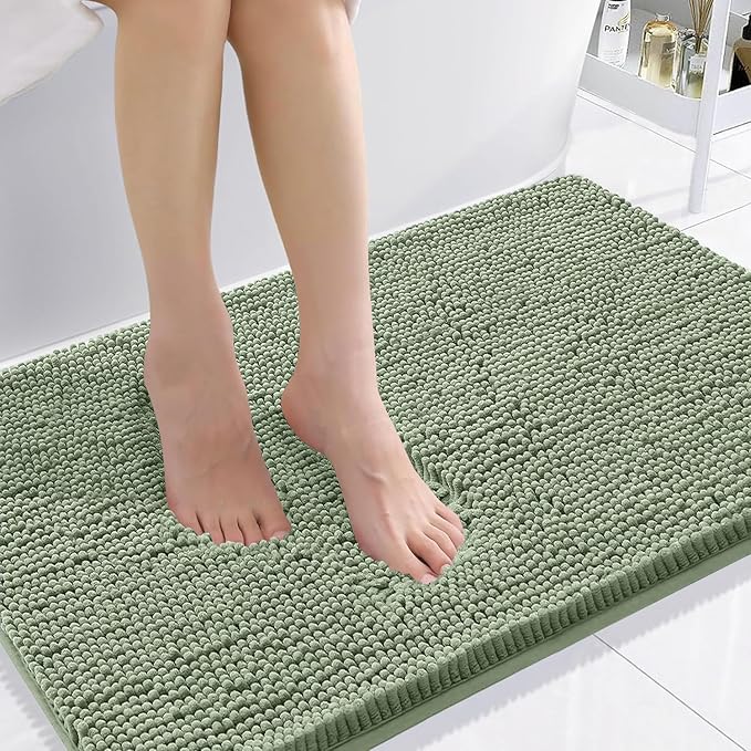 Smiry Luxury Chenille Bathroom Rugs 36x24, Extra Soft and Absorbent Shaggy Bath Mat, Machine Washable, Non-Slip Plush Carpet Runner for Tub, Shower, and Floor, Home Decor Accessories, Sage Green by Smiry