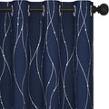 Deconovo Short Window Curtains, Navy Blue Blaakcout Curtain for Kitchen, Thermal Insulated Soundproof Drapes with Silver Wave Dots Prit, Grommet Top, Machine Washable for Nursery Bedroom Living Room by Deconovo