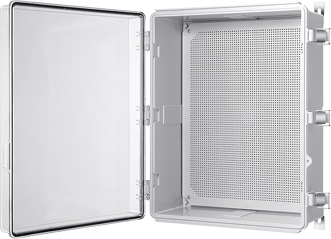 Junction Box, IP67 Waterproof Plastic Enclosure for Electrical Project, Hinged Grey Cover, Includes Mounting Plate and Wall Bracket (Transparent Cover, 20"×16.1"×7.9") by Gratury