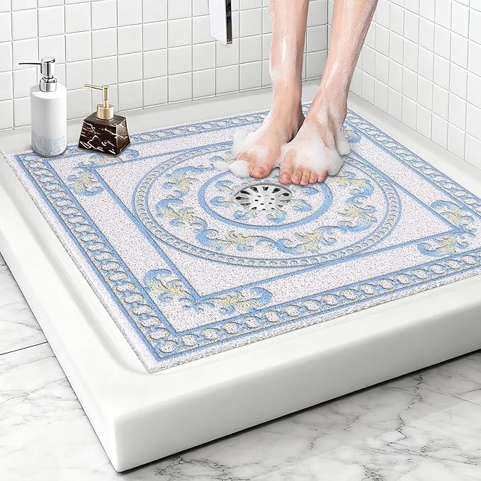 Square Shower Mat Non Slip: 24x24 Inch Extra Large Shower Mats with Drain Hole in Middle -Anti Slip Shower Mats for Inside Shower -Loofah Shower Floor Mat Bath Mat for Shower Stall Bathtub Elderly - Image 8