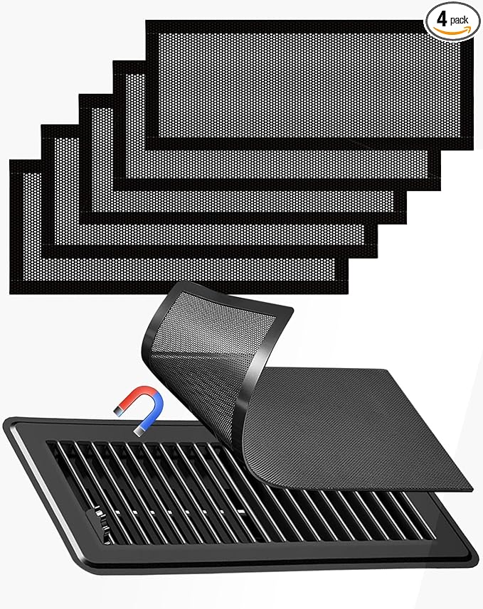 6-Pack Black Magnetic Vent Covers 4.7x10.2 Inch - Universal Fit for Floor, Wall & Ceiling Registers (5"-6" Width x 10"-12"Length) | High Airflow Mesh Design | Tool-Free Easy Installation by Unknown