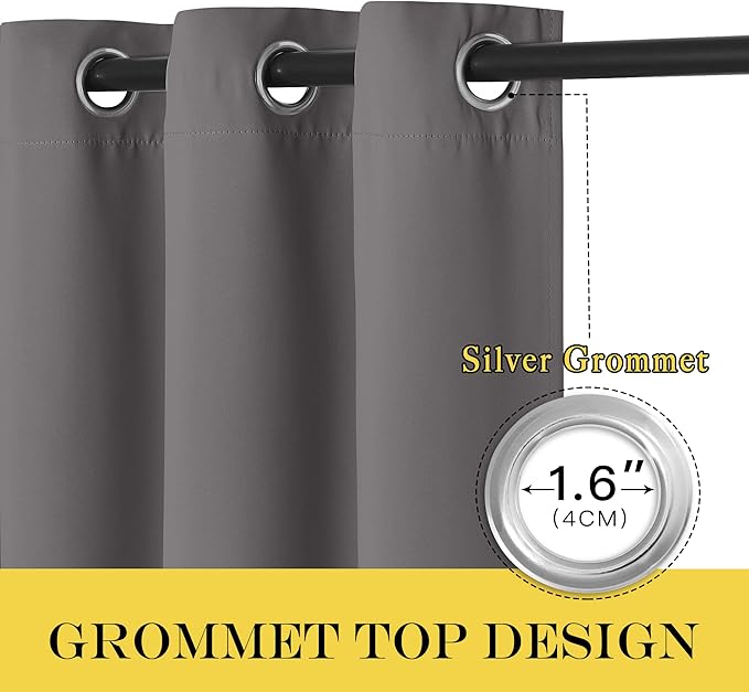 NICETOWN Grey Blackout 102 inch Curtain for Living Room, Grommet Thermal Curtains & Drapes Room Darkening Sound Dampening Window Treatment for Bedroom, 1 Panel, W52 x L102 - Image 2