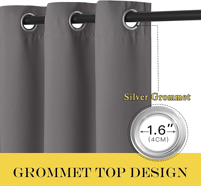 NICETOWN Short Blackout Grey Curtain for Bedroom - Thermal Insulated Solid Grommet Room Darkening Wide Window Treatment Sound Reducing for Kids Room (1 Panel, W66 x L54) - Image 2