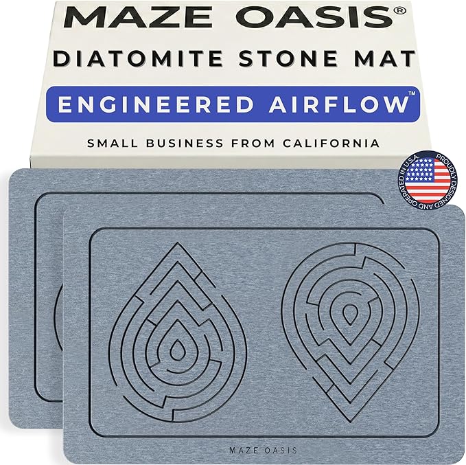 Stone Bath Mat Set (2 Pack) [3D Rapid-Dry Texture] – Diatomaceous Earth Mats for Bathroom & Stone Kitchen Drying Mat – Non Slip, Absorbent System – Zen Ash 23.6 x 15.3 in by MAZEOASIS
