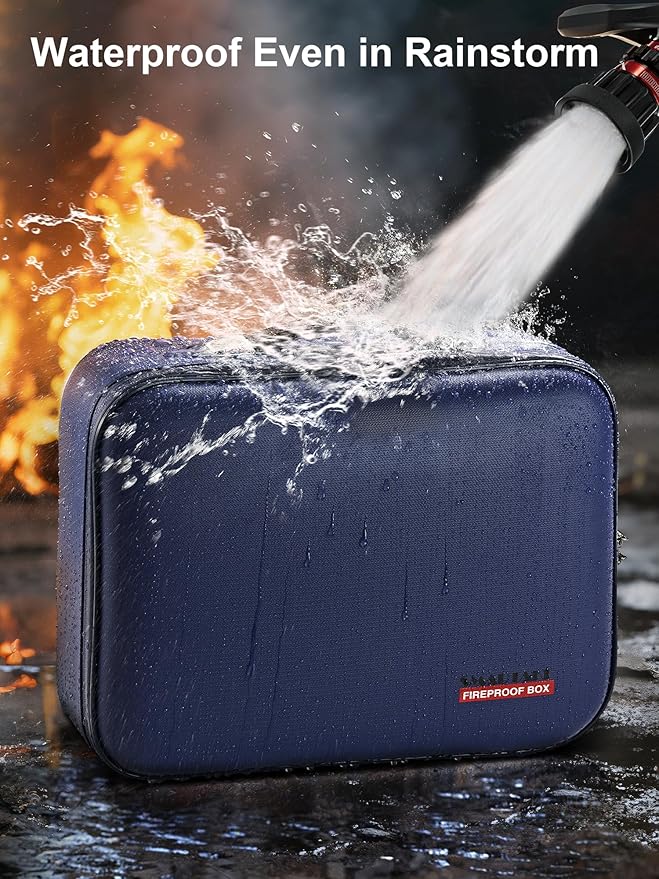 SMARTAKE Fireproof Document Box with Lock, Hard Case Waterproof Safe Box File Organizer, for Important Documents Papers Passports Certificates Laptop Money Safe Storage, Blue (15x11.5x5.5 Inch) - Image 3