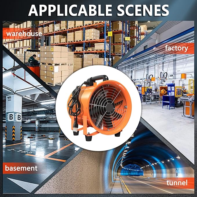 10 Inch Utility Blower Fan 1600CFM Industrial Portable Exhaust Fan with 16.4Ft Duct Hose, 3300 r/min High Velocity Ventilation Extraction and Ventilation Fan - Image 6