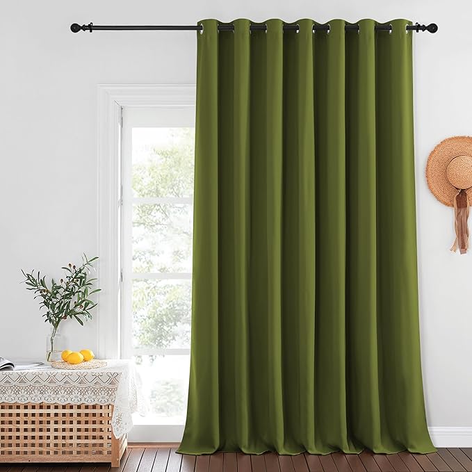 NICETOWN Patio Door Curtain Sound Blocking, Bedroom Privacy Room Divider Curtain, Thermal Insulated Blackout Closet Sliding Door Shade (1 Panel, 100" Wide x 120" Long, Olive Green) - Image 8