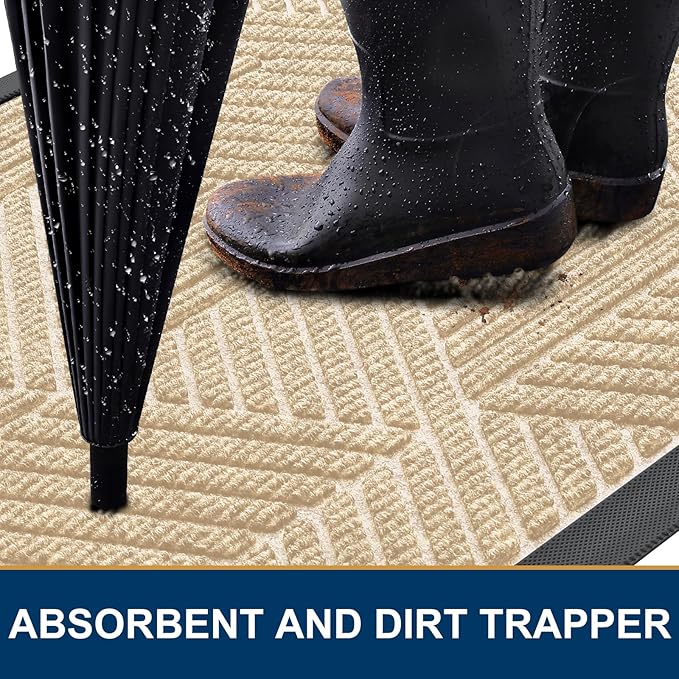 Smiry Front Door Mat Outside Entrance, Heavy Duty Sturdy Natural Rubber Doormat, Trap Dirt and Moisture, Easy Clean Low Profile Welcome Floor Mats for Indoor Outdoor Entry, 59x34 Inch, Beige - Image 3