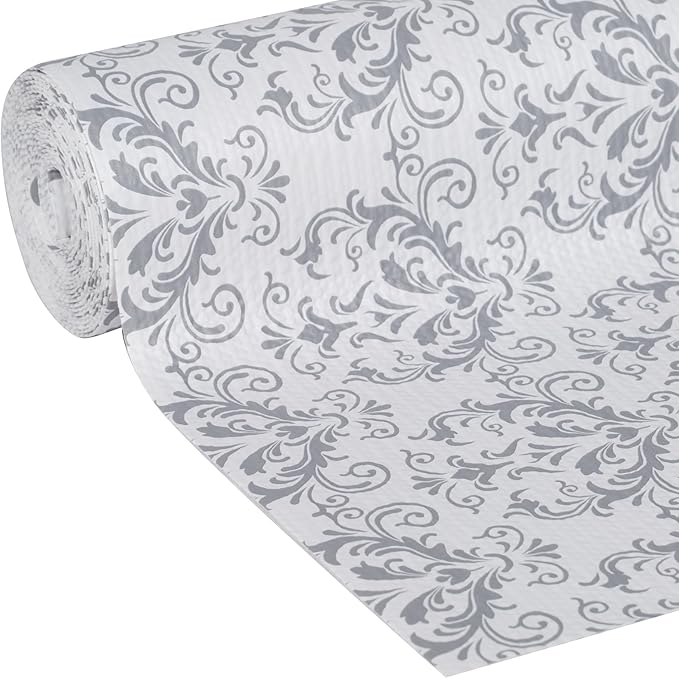 Smooth Top EasyLiner for Cabinets & Drawers - Easy to Install & Cut to Fit - Shelf Paper & Drawer Liner Non Adhesive - Non Slip Shelf Liner - 12in. x 10ft. - 6 Roll Project Pack - Gray Damask - Image 2