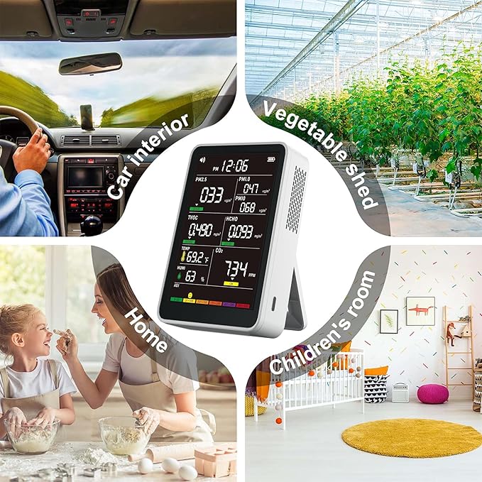 Professional Indoor Air Quality Monitor with AQI, Portable Real-Time Detector for Home Cars Plants and Pets (White) - Image 7