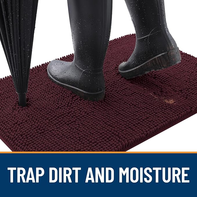 OLANLY Dog Door Mat for Muddy Paws 54x32, Absorbs Moisture and Dirt, Absorbent Non-Slip Washable Doormat, Quick Dry Chenille Mud Mat for Dogs, Entry Indoor Entryway Carpet for Inside Floor, Russet - Image 2