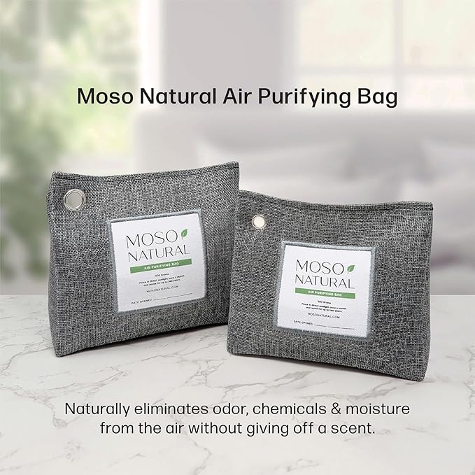 Moso Natural Air Purifying Bag 600g (21oz) Premium Bamboo Charcoal Odor Absorber | Room Deodorizer for Large Spaces, Bedroom, Kitchen, Basement | Pet Odor Eliminator for Home | Unscented (5 Pack) - Image 3