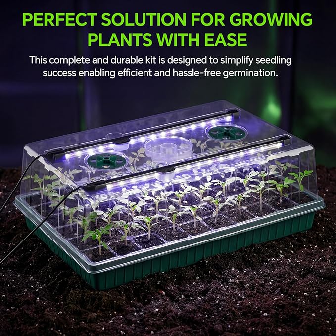 2 Pcks Seed Starter Tray 120 Cells Seed Starter Kit with Grow Light, Seed StartingTrays for Seed Seedling Planting Starter, Mini Greenhouse Plant Germination Trays - Image 2