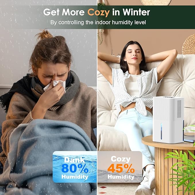 Portable Dehumidifier for Small Room, Bathroom & Closet | 91 OZ Tank | Compact Quiet Dehumidifier for RV, Bedroom (No Basements) | Auto Shut-Off White - Image 3
