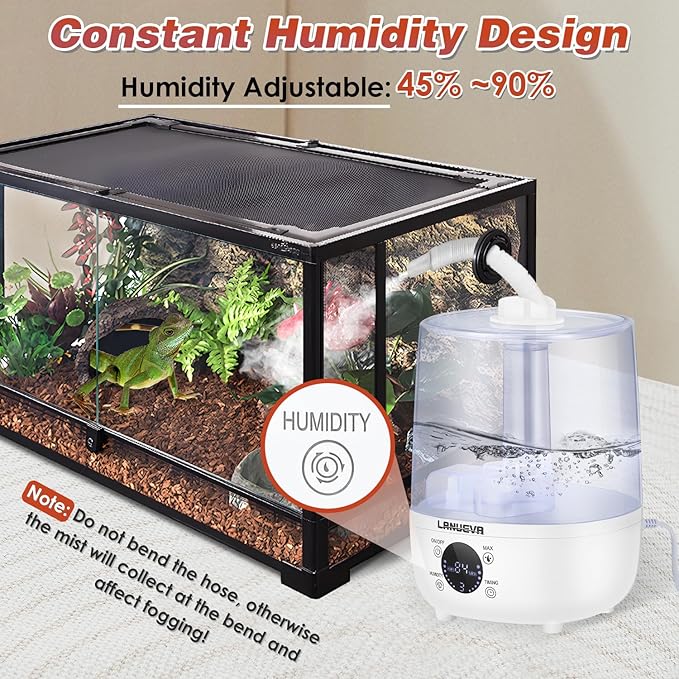 LANUEVA Reptile Humidifier with Humidity Control, Reptile Fogger with 4L Large Tank & Telescopic Hose for Terrariums, Remote Control & Touch Screen, Timing Function, for Reptiles, Green Plants (4L) - Image 3