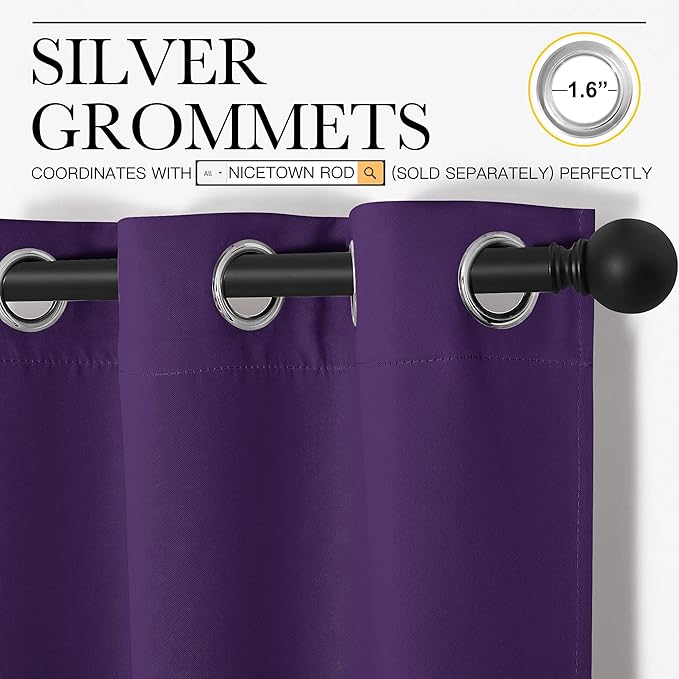 NICETOWN Kitchen Short Blackout Curtains, Home Decoration Thermal Insulated Solid Ring Top Blackout Curtains/Drapes for Bedroom(Set of 2, 42 x 68 Inch, Royal Purple) - Image 3