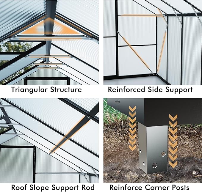8X10FT Green Houses for Outside with Electronic Thermometers, Walk-in Greenhouse Kit with Drainage Channel Roof Vent for Backyard, Greenhouses for Winter Withstands Strong Wind or Snow - Image 3