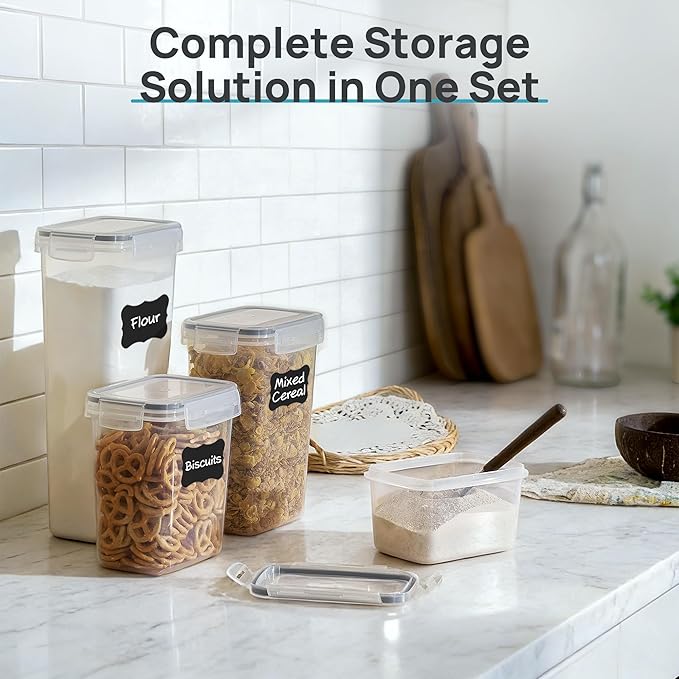 Vtopmart Airtight Food Storage Containers with Lids, 24 pcs Plastic Kitchen and Pantry Organization Canisters for Cereal, Dry Food, Flour and Sugar, BPA Free, Includes 24 Labels，Gray - Image 5