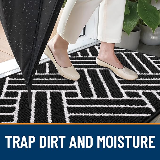 OLANLY Indoor Door Mat, 32x20 Inch, Dirt Resistant and Absorbent, Non-Slip Rubber Backing Floor Mats, Easy Clean Low-Profile Doormat for Entryway, Front Door, and Inside Entrance, Deep Black - Image 2
