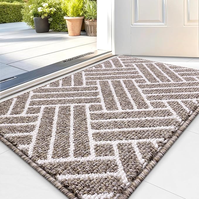OLANLY Indoor Door Mat, 36x24 Inch, Dirt Resistant and Absorbent, Non-Slip Rubber Backing Floor Mats, Easy Clean Low-Profile Doormat for Entryway, Front Door, and Inside Entrance, Khaki by OLANLY
