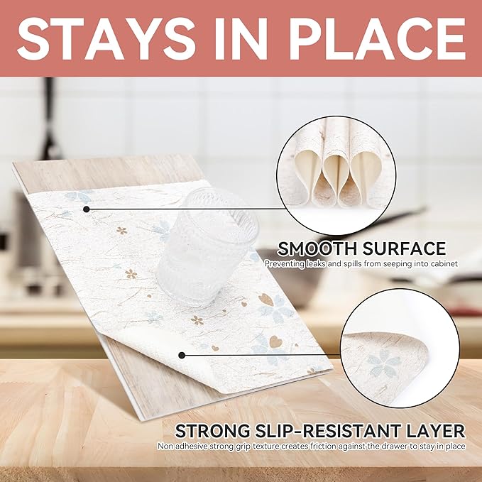 RAY STAR Shelf Liner, Non Adhesive White Floral Cabinet Liner for Pantry Drawer, Strong Grip Non Slip Waterproof, Shelf Liners for Kitchen Cabinets Organization 18 Inch x 8 FT (2 Rolls) - Image 3
