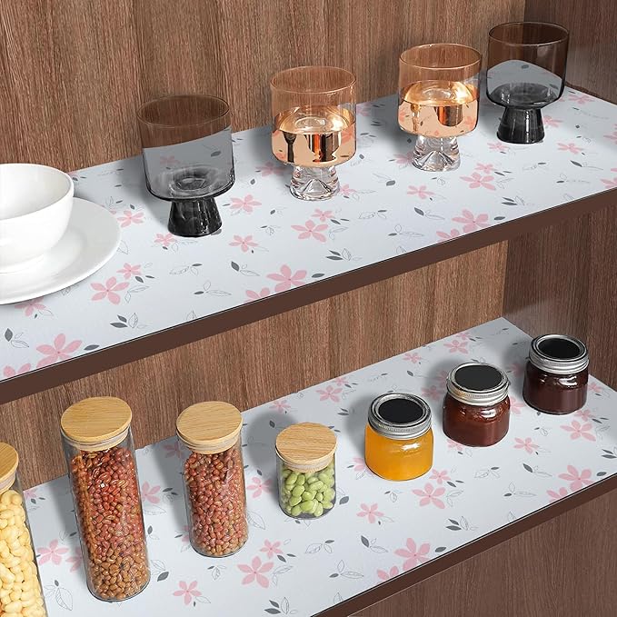 2 Rolls 18" W x 96" L Floral Drawer and Shelf Liner for Cabinets, Non-Adhesive Strong Grip Non-Slip Flower Shelf Cabinet Kitchen Shelf Liners for Kitchen Cabinets - Image 2