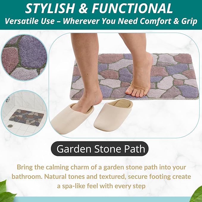ENKOSI Loofah Non-Slip Shower and Bath Mat - Soft Cushioned Comfort - No Suction Cups for Smooth or Textured Tubs - Fast Draining - Safety for Bathroom, Family, Kids, and Elderly (24x16 Stone Path) - Image 5