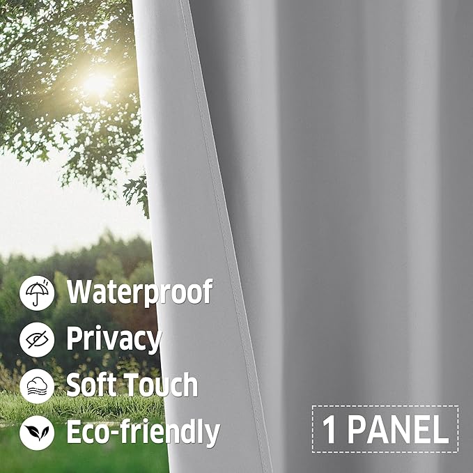 RYB HOME Outdoor Curtains for Patio Waterproof Tab Top Block Sunlight Thermal Insulated Privacy Assured Thick Outside Curtains for Porch, Pergola, Pool, W52 x L84, Light Grey, 1 Panel - Image 3