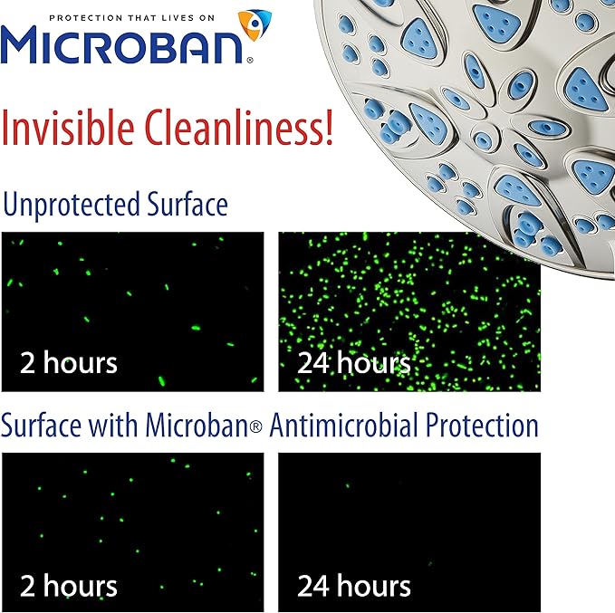 AquaDance Antimicrobial – Anti-Clog High-Pressure 6-Setting Head with Microban Nozzle Protection from Growth of Mold, Mildew & Bacteria for Stronger Shower 4", Aqua Blue Jets – 1.8 GPM - Image 7