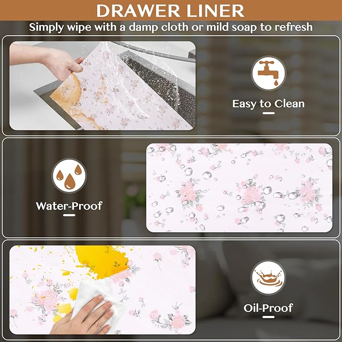 Non-Adhesive Shelf and Drawer Liner for Kitchen Cabinets, 12 in x 10FTStrong and Fragrant Non-Slip Cabinet Liners for Shelves, Refrigerator, Pantry Storage, Easy to Clean & Cut, Floral - Image 4