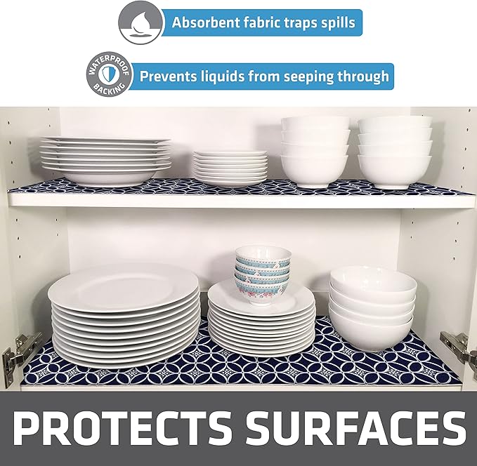 Drymate Premium Luxury Shelf & Drawer Liner, Thick Cushioned Fabric, Non-Adhesive, Absorbent, Waterproof, Slip-Resistant, Liners for Kitchen Cabinets, Cupboards (USA Made)(12”x59”)(2-Pack)(Indigo) - Image 3
