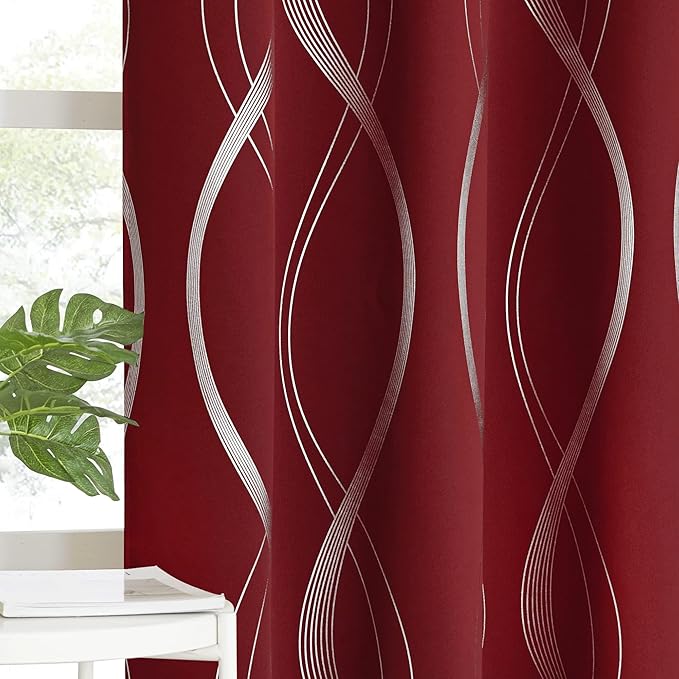 NICETOWN Blackout Curtains 84 inch Length 2 Panels Set, Noise Reducing Thermal Insulated Wave Line Foil Print Design Blackout Curtains for Patio Sliding Glass Door (Burgundy Red, 52-inch Width) by NICETOWN