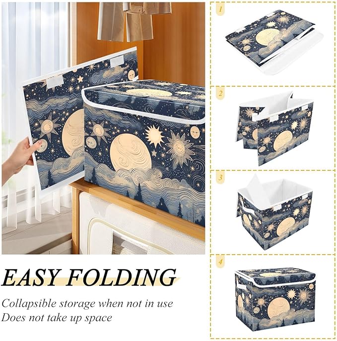 xigua Stars and Moon Storage Bins with Lids and Carrying Handle,Foldable Storage Boxes Organizer Containers Baskets Cube with Cover for Home Bedroom Closet Office - Image 4
