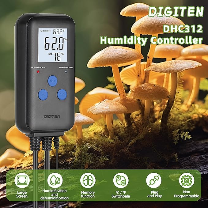 DIGITEN Humidity Controller Pre-Wired Digital Humidistat with Temperature Display, Dual-Stage Outlet Humidifier /Dehumidifier for Mushroom,Reptile, Greenhouse, Fan, Grow Tent - Image 2